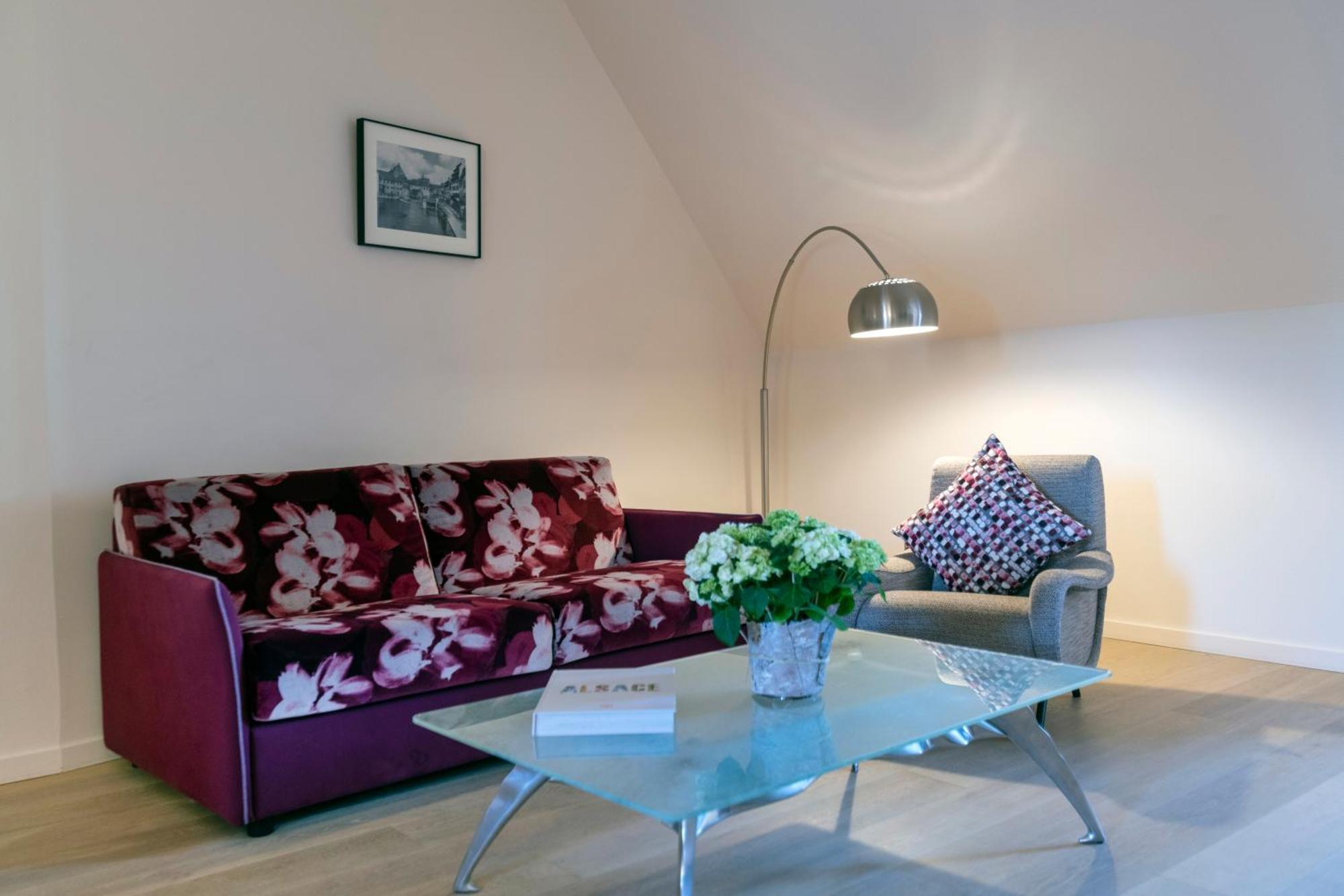 Hotel & Spa Regent Petite France Strasbourg Bagian luar foto A living room with a sofa and a floor lamp